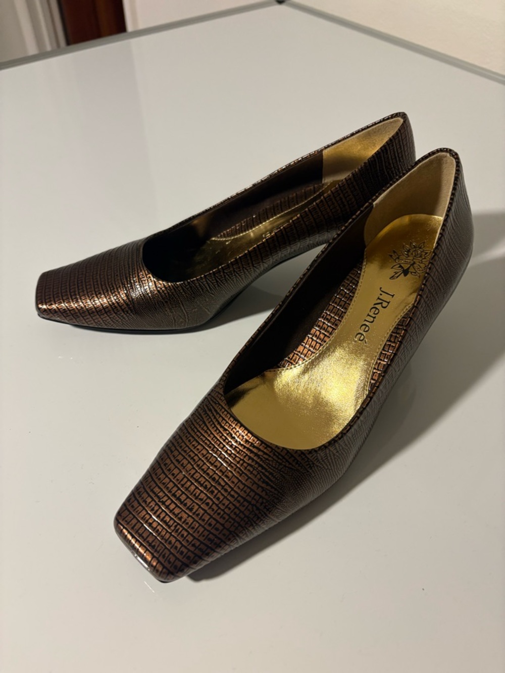 J.RENEE Mary 8.5 Cognac color Textured Square-Toe Pumps NIB